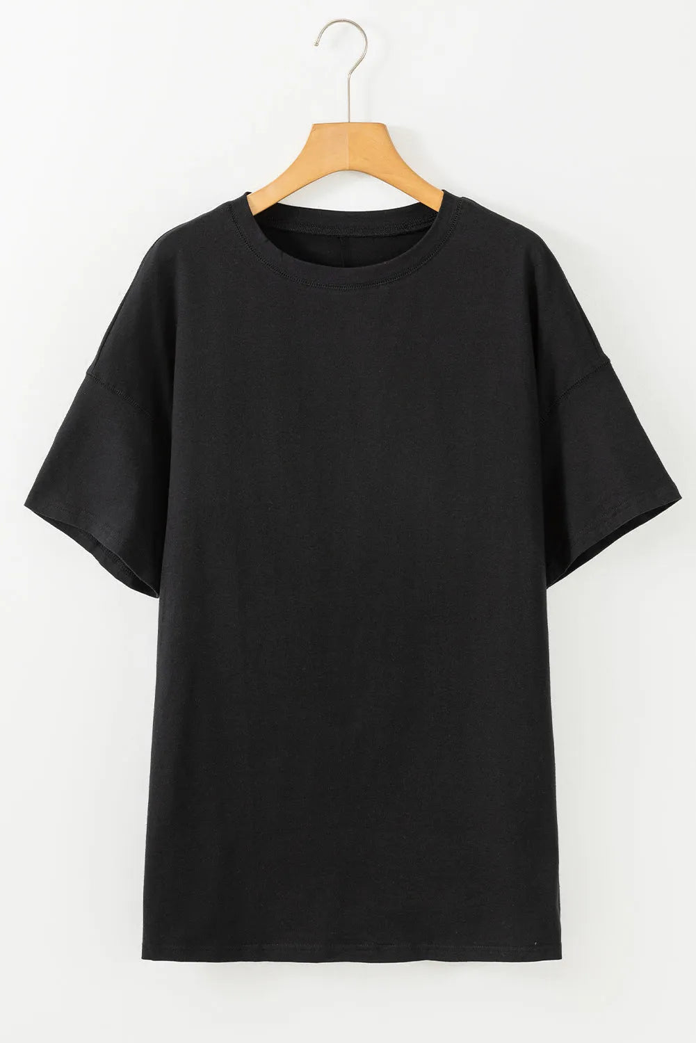 Black Solid Color Round Neck Basic Tunic T Shirt - Chic Meadow Boutique 