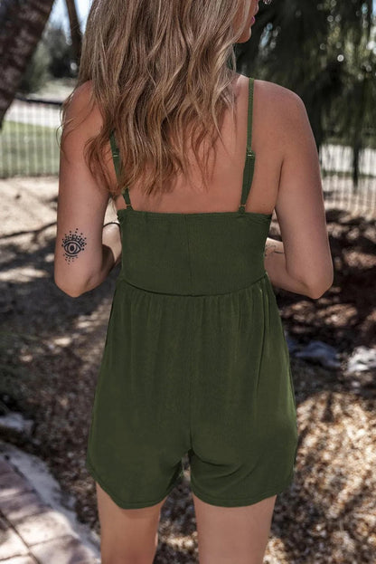 Bottoms/Jumpsuits & Rompers Moss Green Spaghetti Straps Cinched Waist Ribbed Romper