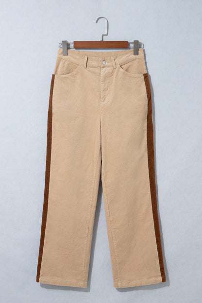 Smoke Gray Corduroy Side Panel Colorblock Straight Leg Pants