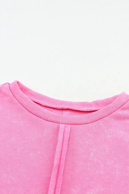 Rose Exposed Seamed High Low Raw Edge Sweatshirt - Chic Meadow Boutique 