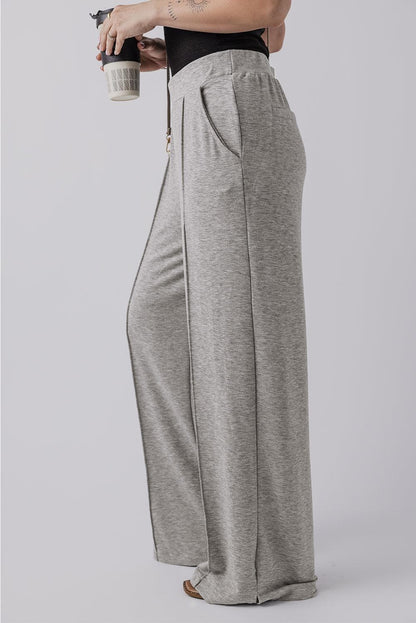 Bottoms/Pants & Culotte Medium Grey Central Seam Wide Leg High Waist Knit Casual Pants