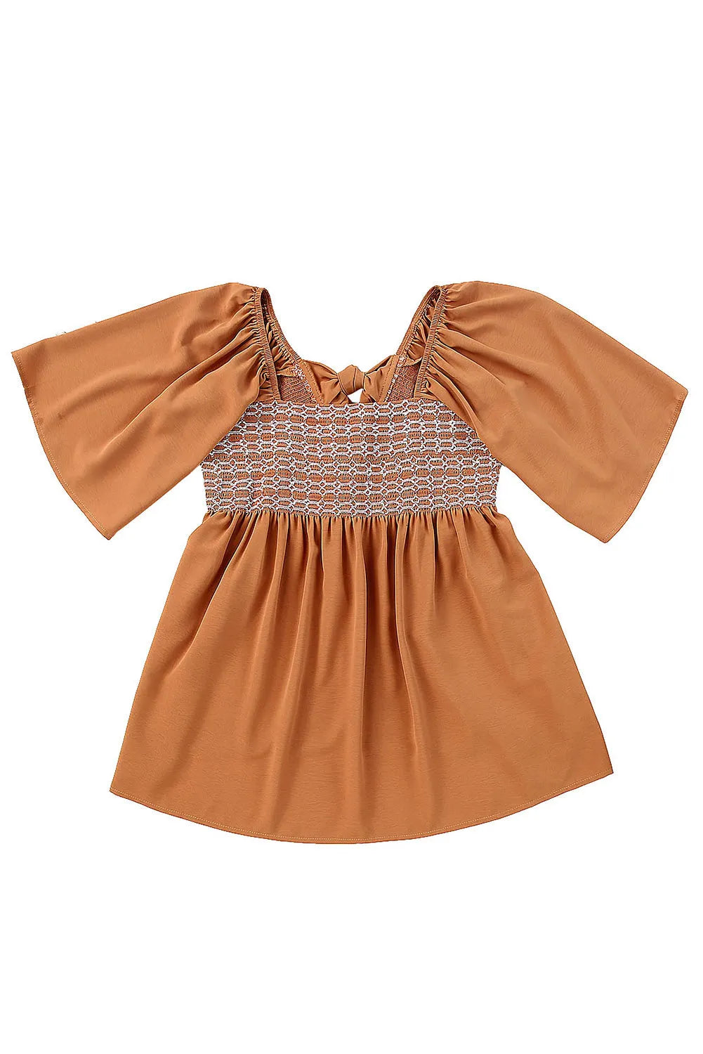 Brown Square Neck Wide Sleeves Flowy Top - Chic Meadow Boutique 