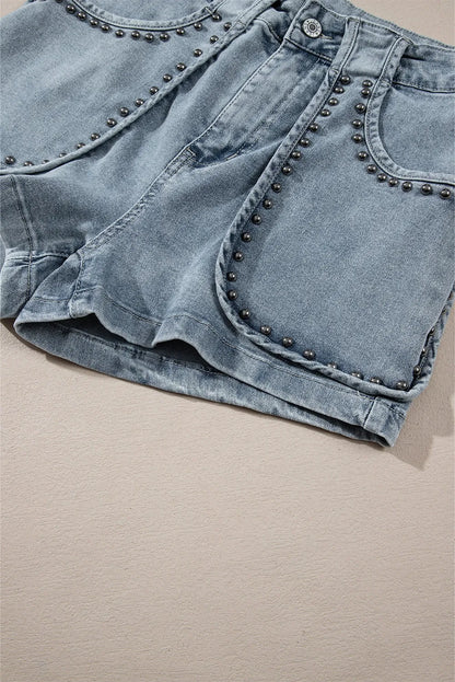 Dusk Blue Studded Acid Wash Jean Shorts - Chic Meadow Boutique 