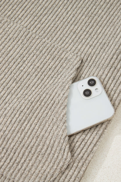 Simply Taupe Ribbed Texture Drop Shoulder Henley Knit Top