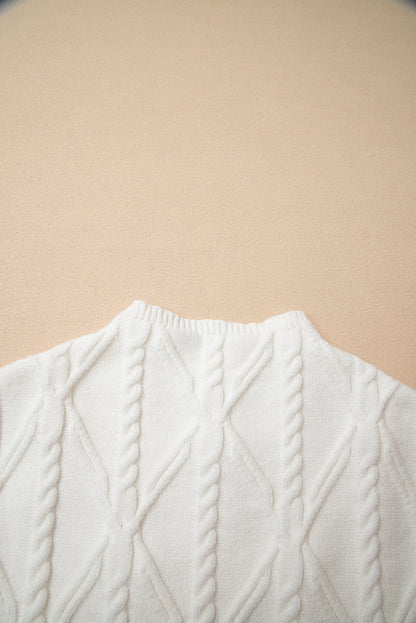 White Pearled High Neck Textured Knit Sweater Vest