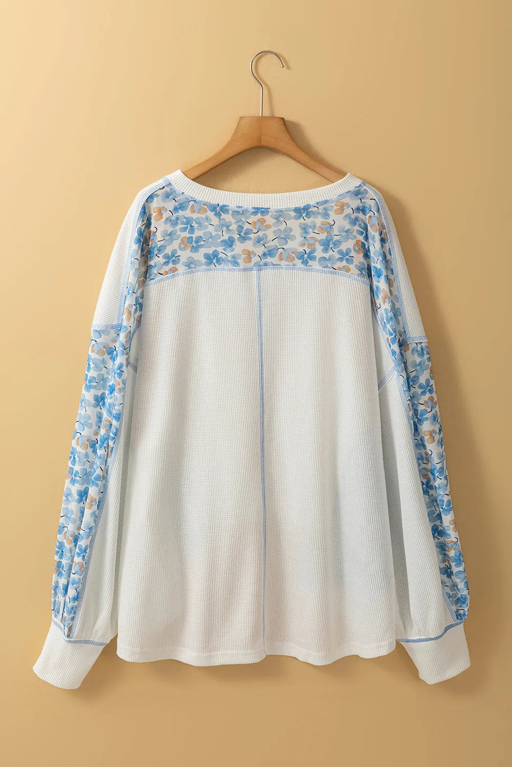 White Abstract Floral Patchwork Batwing Sleeve V Neck Blouse - Chic Meadow Boutique 