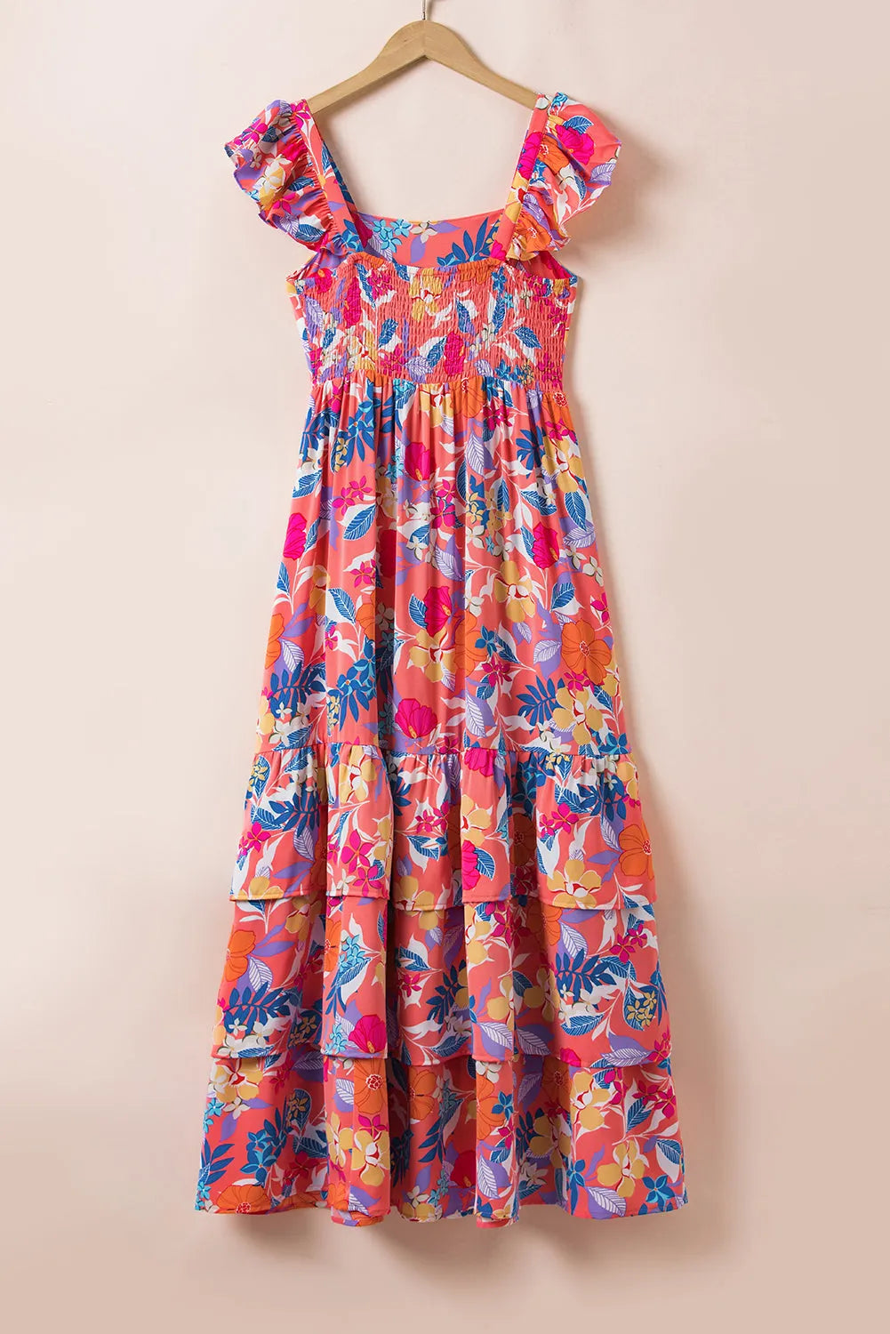 Pink Floral Print Sleeveless Ruffle Tiered Maxi Dress - Chic Meadow Boutique 