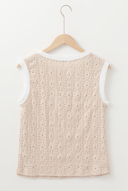 Oatmeal Floral Textured Crew Neck Tank Top