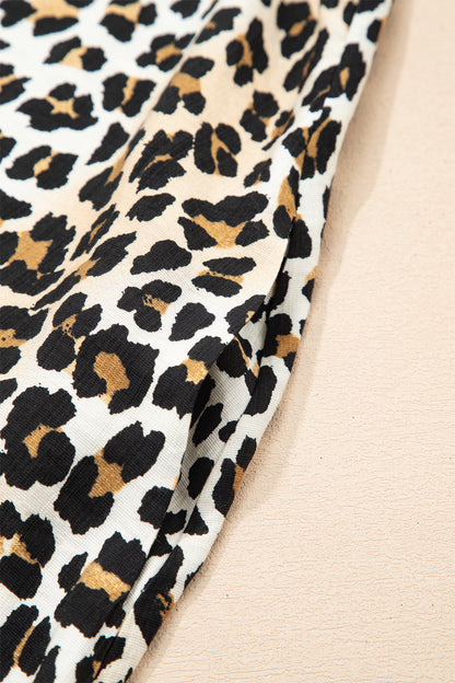 Multicolour Half Buttons Short Sleeve Loose Leopard Mini Dress with Pockets