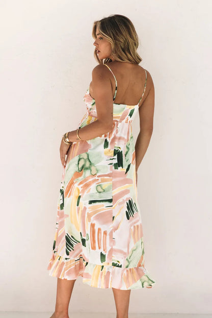 Multicolor Spaghetti Straps Graffti Print Long Dress - Chic Meadow Boutique 