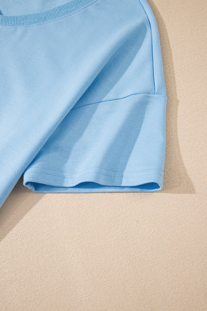 Myosotis V Neck Drop Shoulder Tee and Patchwork Drawstring Shorts Set