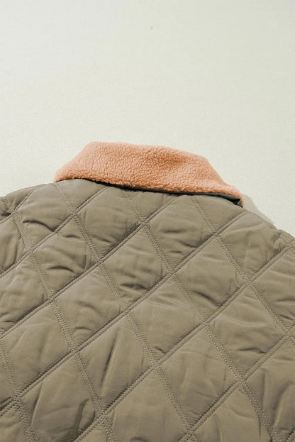 Outerwear/Jackets Jungle Green Teddy Collar Flap Pockets Quilted Puffer Jacket