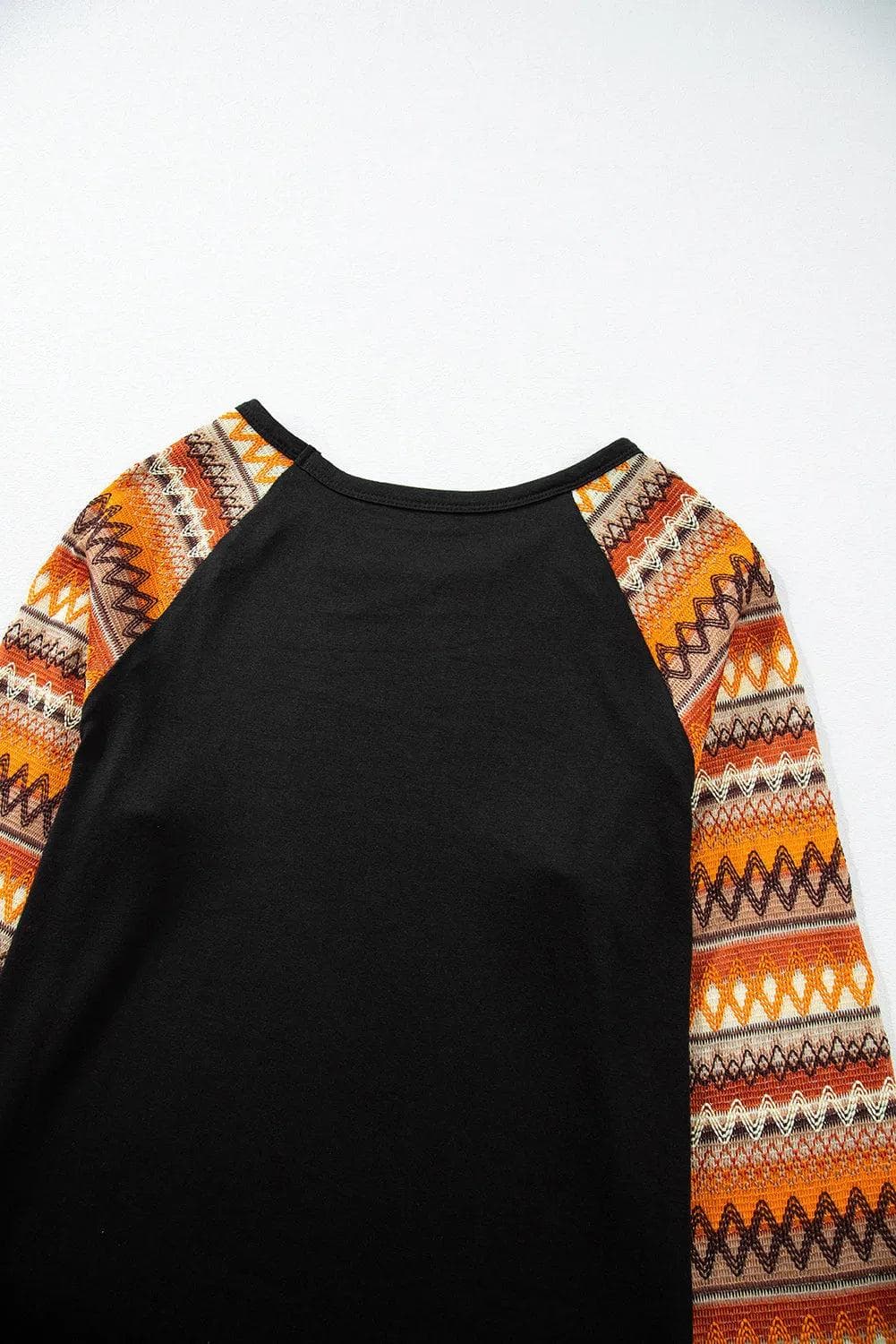 Tops/Long Sleeve Tops Orange Geo Print Raglan Patchwork Long Sleeve Tee