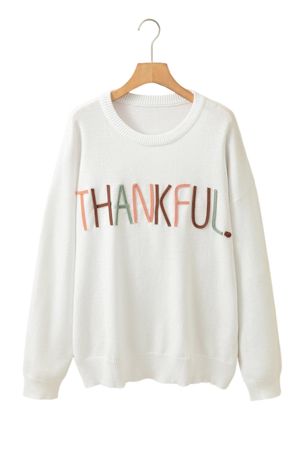 Plus Size/Plus Size Sweaters & Cardigans White Plus Size Thankful Ivory Embroidered Sweater