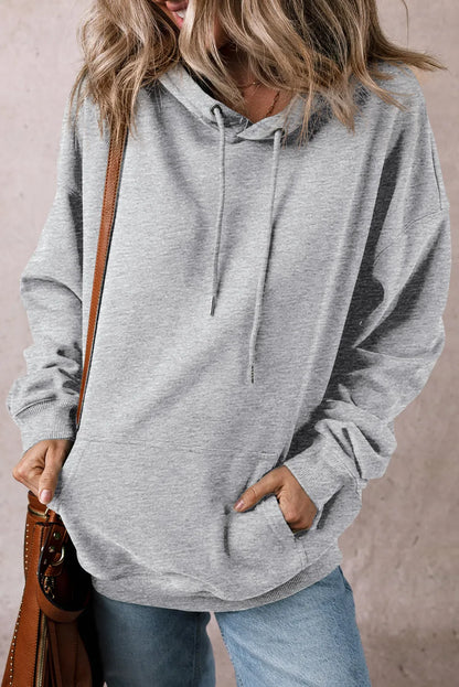 Light Grey Fleece Lined Kangaroo Pocket Drawstring Chunky Hoodie - Chic Meadow Boutique 