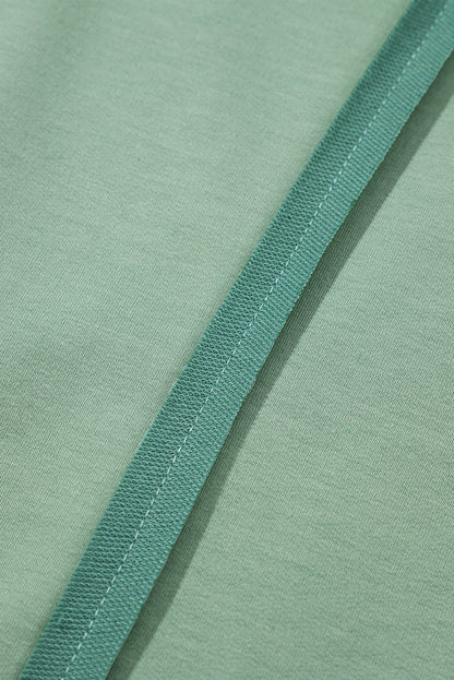 Smoke Green Half Sleeve Raw Seam High Low Side Split Top