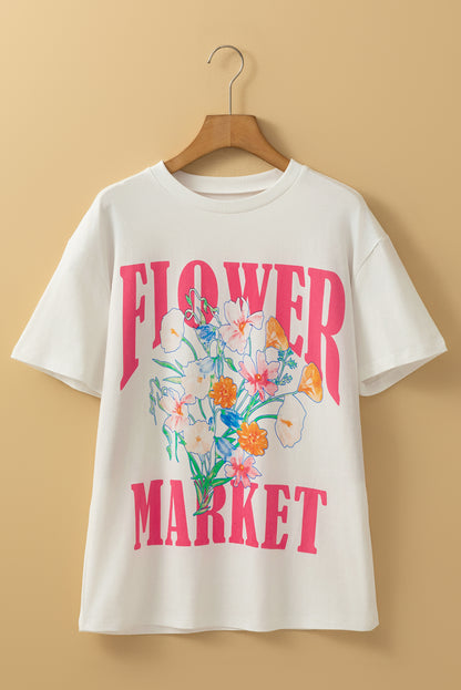 White FLOWER MARKET Graphic T Shirt