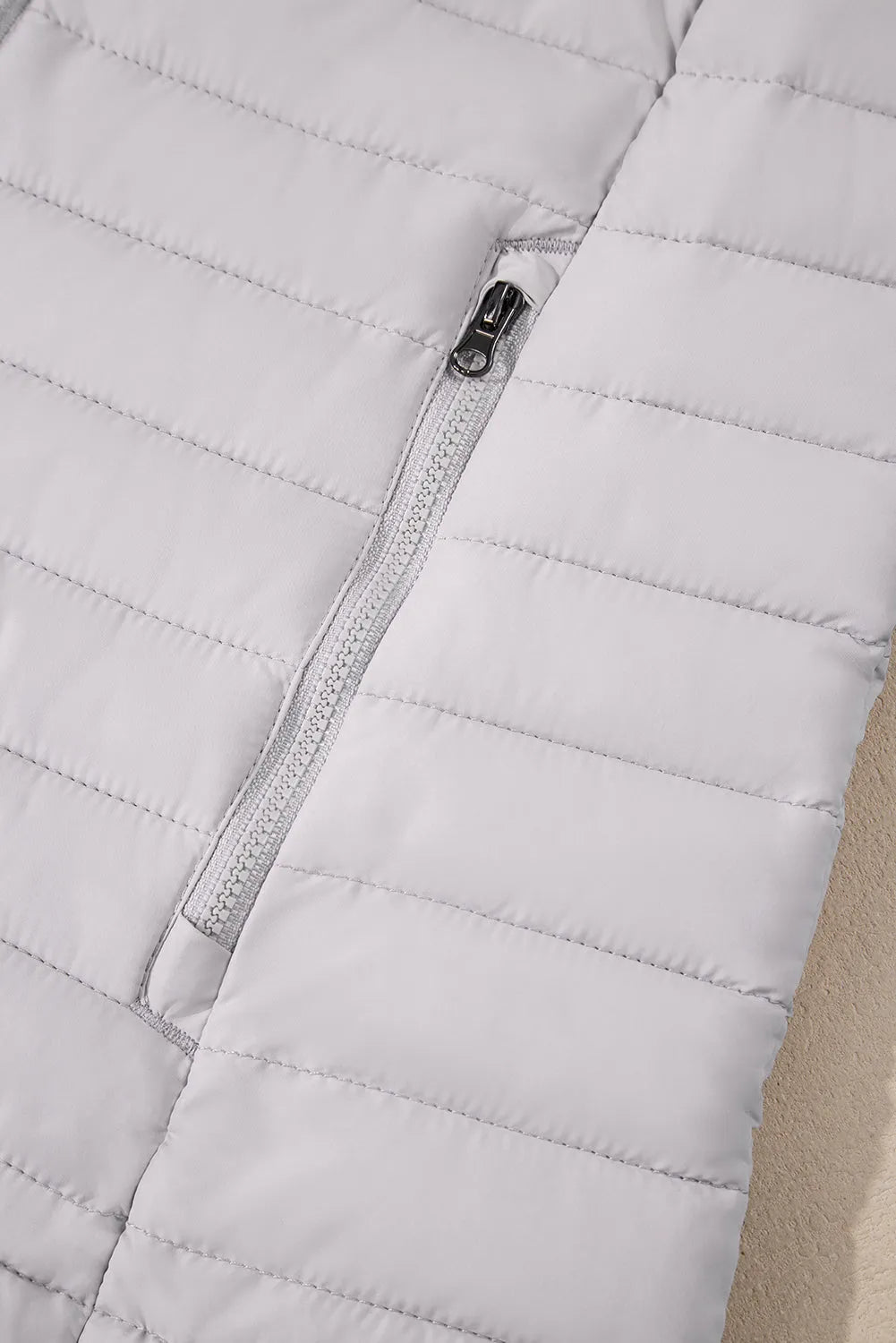 Silvery Solid Color Quilted Zip-up Puffer Jacket - Chic Meadow Boutique 