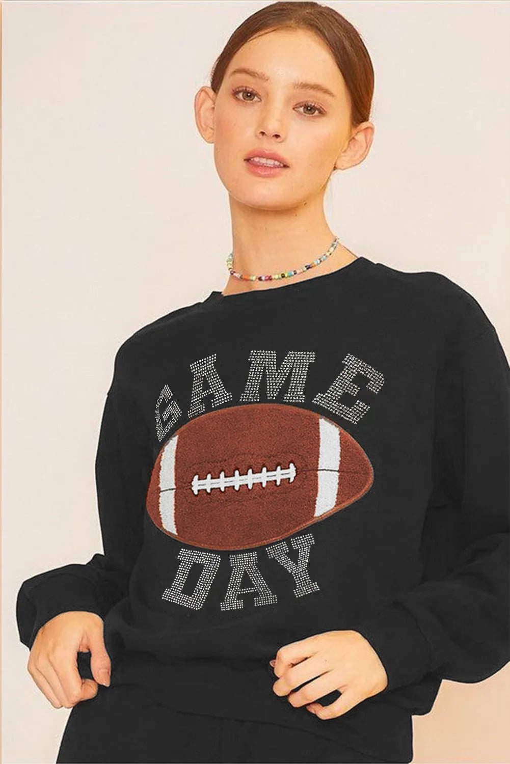 Black GAME DAY Rugby Football Graphic Pullover and Shorts Casual Outfit - Chic Meadow Boutique 