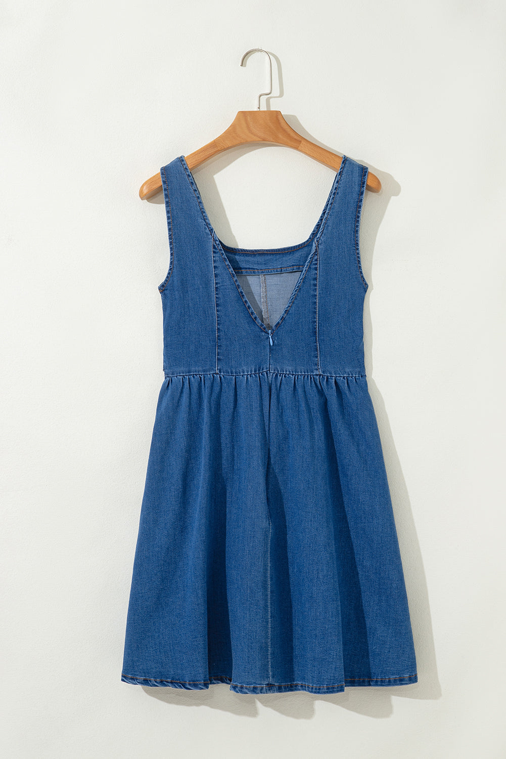Sail Blue Square Neck Bowknot A-line Sleeveless Denim Dress