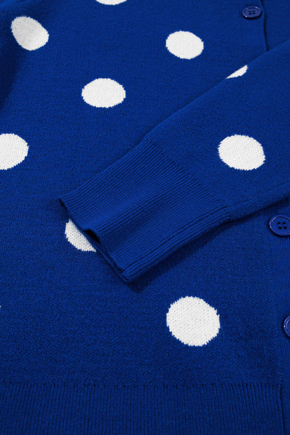 Bluing Casual Polka Dot Button Front Long Sleeve Sweater Cardigan