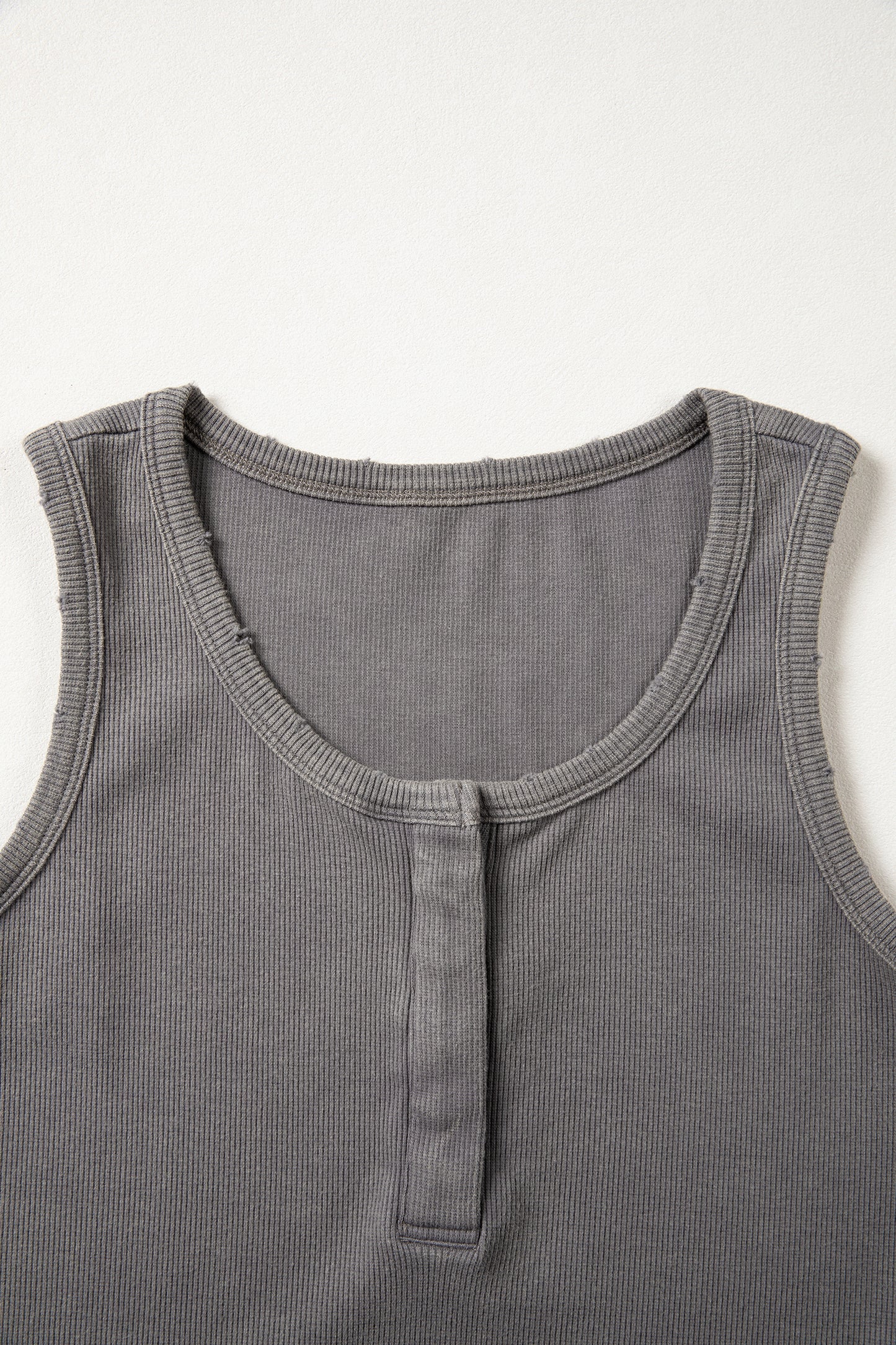 Medium Grey Vintage Distressed Ribbed Mineral Wash Tank Top