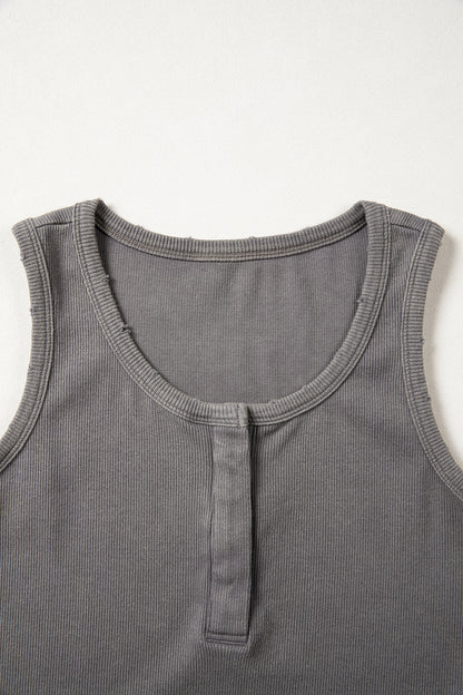 Medium Grey Vintage Distressed Ribbed Mineral Wash Tank Top