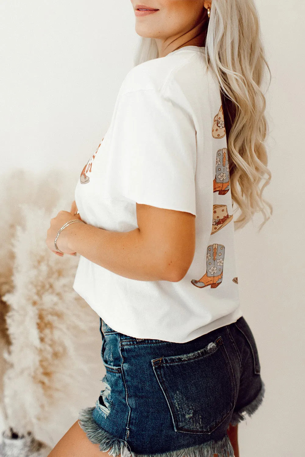 White Double-Side Cowboy Hat & Boots Graphic Tee - Chic Meadow Boutique 