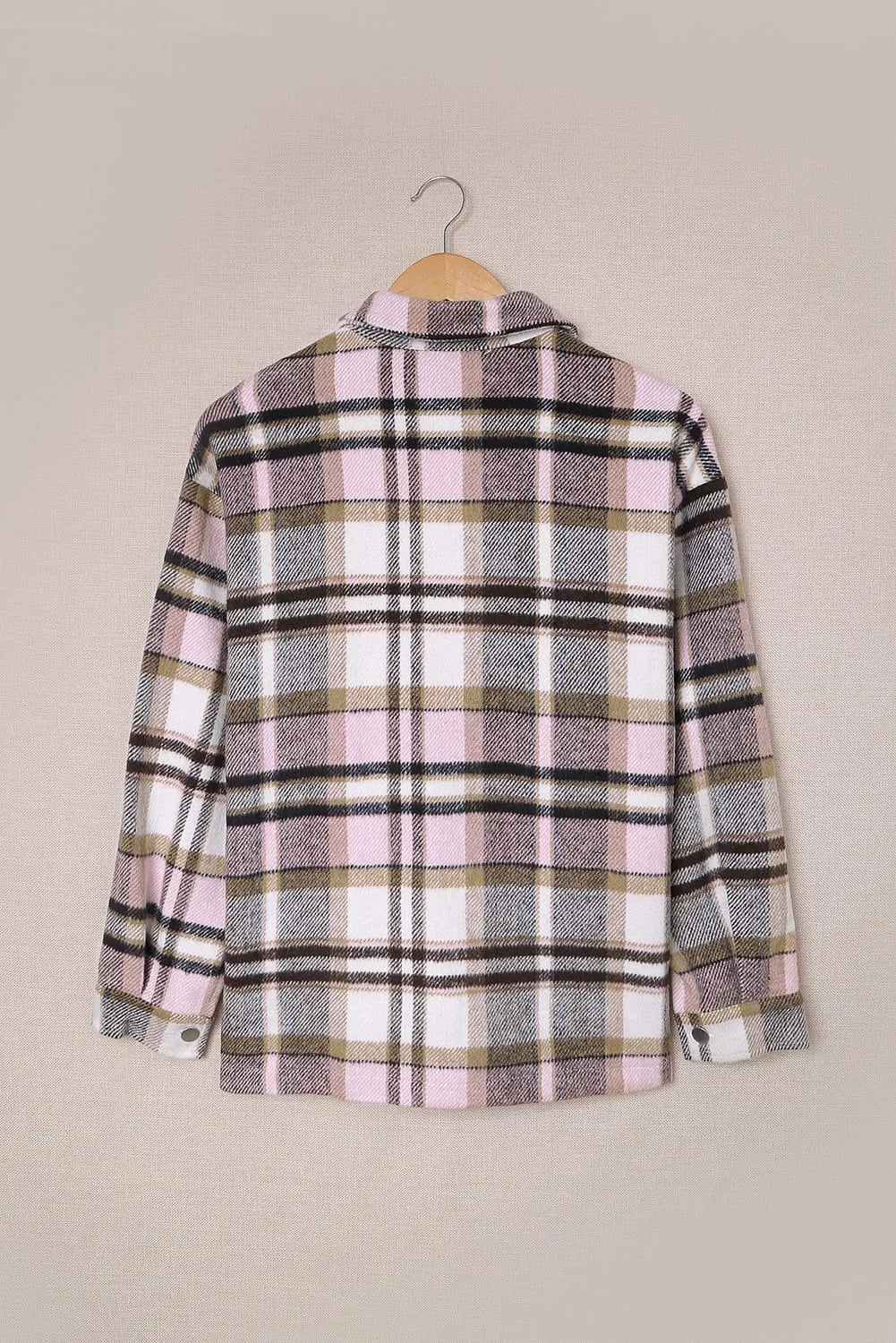 Pink Geometric Plaid Print Pocketed Shacket - Chic Meadow Boutique 