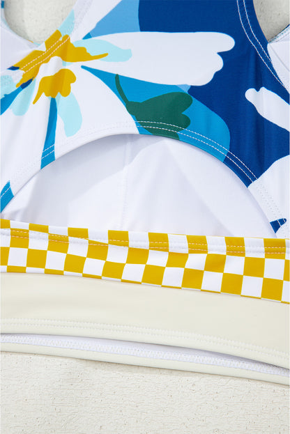 Green Floral Print Racerback Cutout High Waist 2pcs Bikini