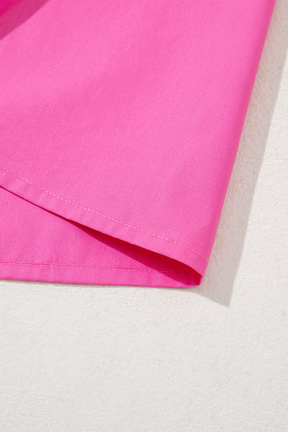 Bright Pink Contrast Scallop Trim Layered Short Sleeve V Neck Blouse