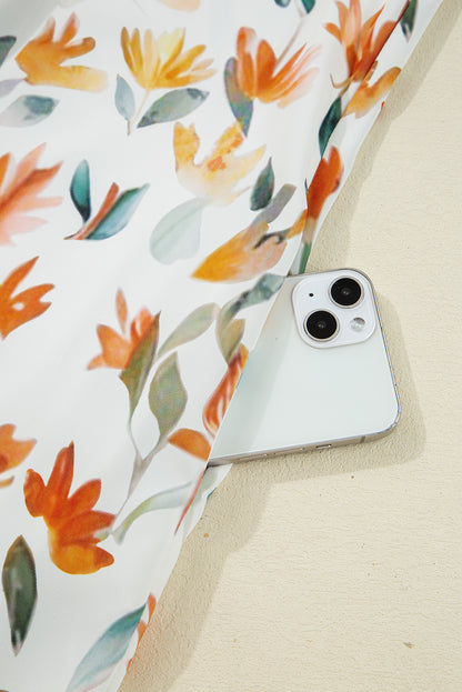 Yellow Floral Print Tie Neck Frilled Detail Long Sleeve Mini Dress