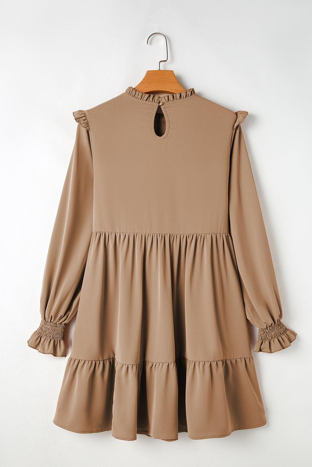 Dresses/Mini Dresses Light French Beige Frilled Collar Ruffled Shoulder Tiered Dress