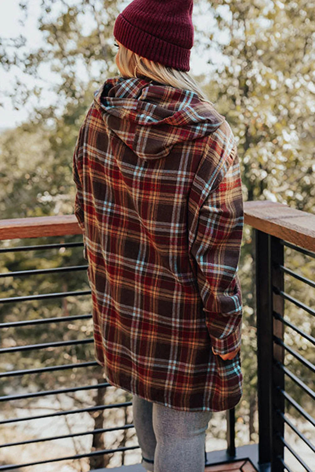 Fiery Red Plus Size Plaid Kangaroo Pocket Drawstring Hoodie - Chic Meadow Boutique 