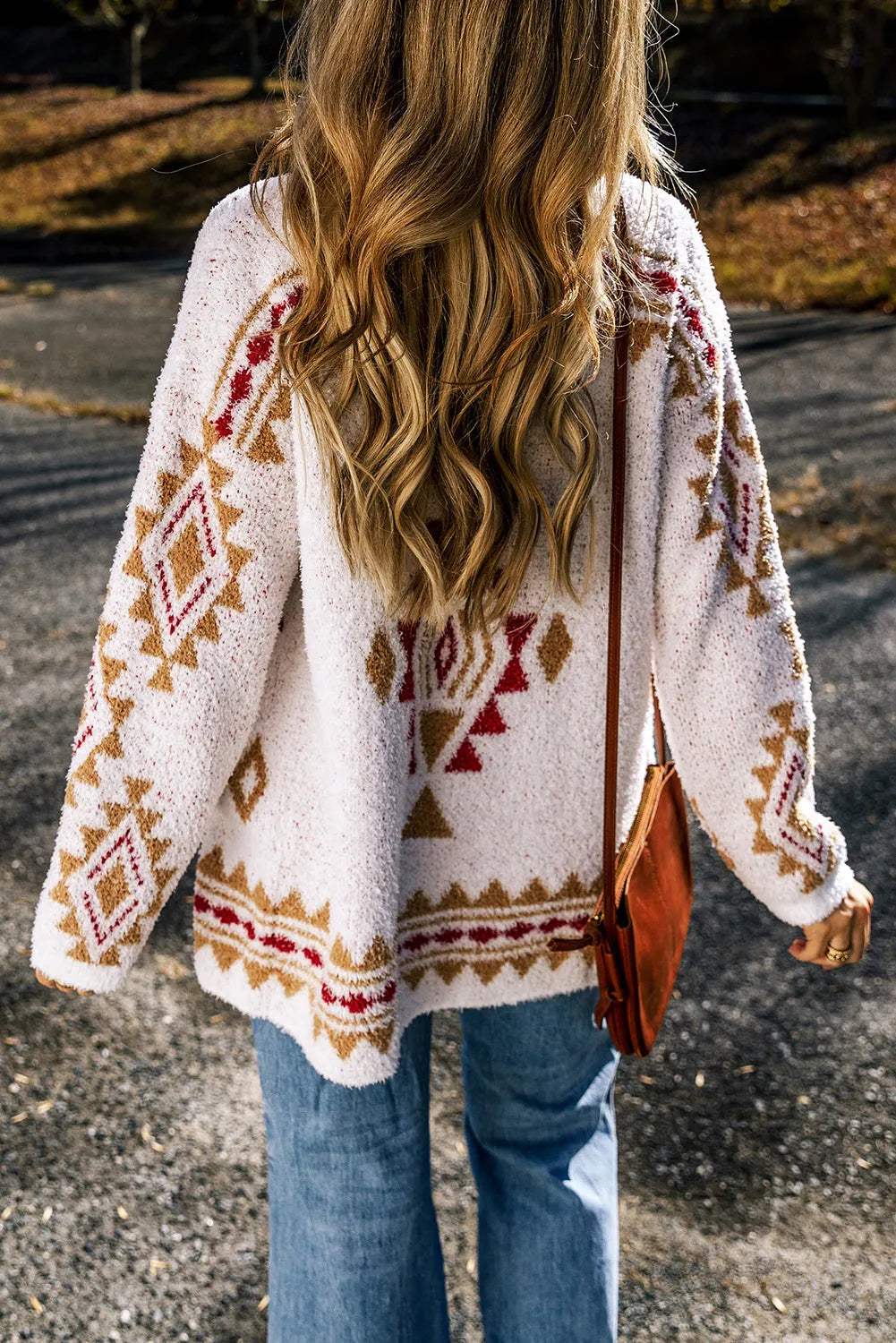 White Aztec Pattern Open Knitted Cardigan - Chic Meadow Boutique 