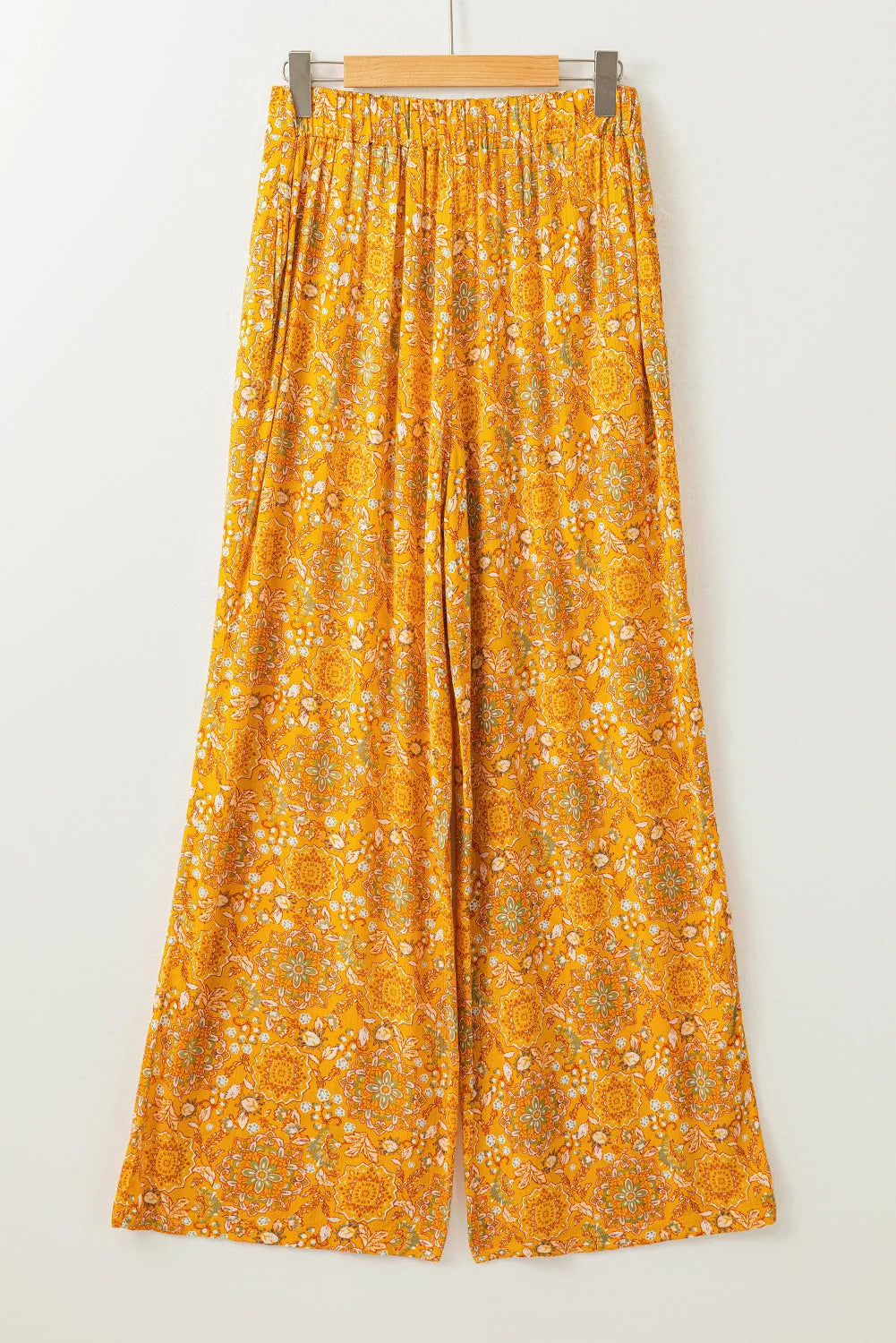 Bottoms/Pants & Culotte Yellow Bohemian Floral Print Pocketed Wide Leg Pants