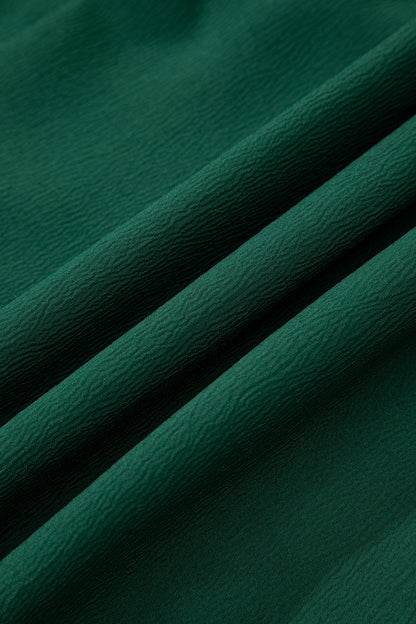 Blackish Green Solid Long Sleeve Button V Neck Tiered Maxi Dress