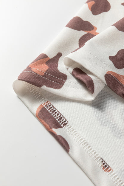 Beige Drawstring Leopard Print Patch Pocket Loose Pants