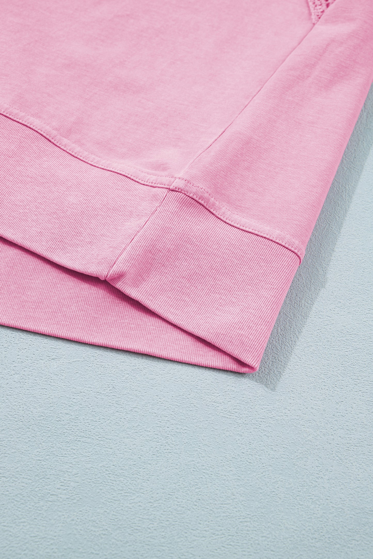 Pink Raw Cut Notched Neck Lace Patchwork Detail Mineral Wash Tee