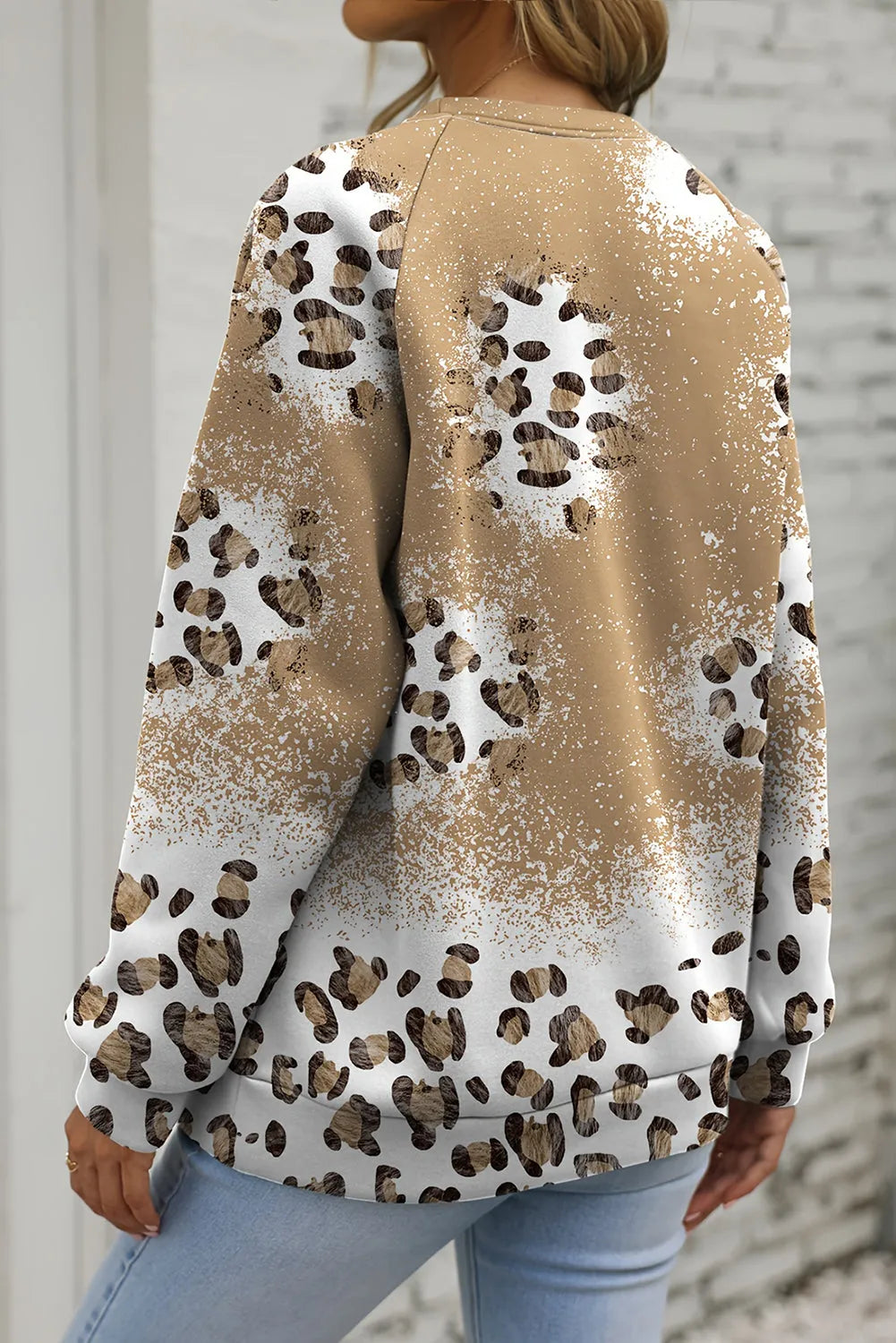 Brown Cheetah Print Round Neck Raglan Sleeve Sweatshirt - Chic Meadow Boutique 