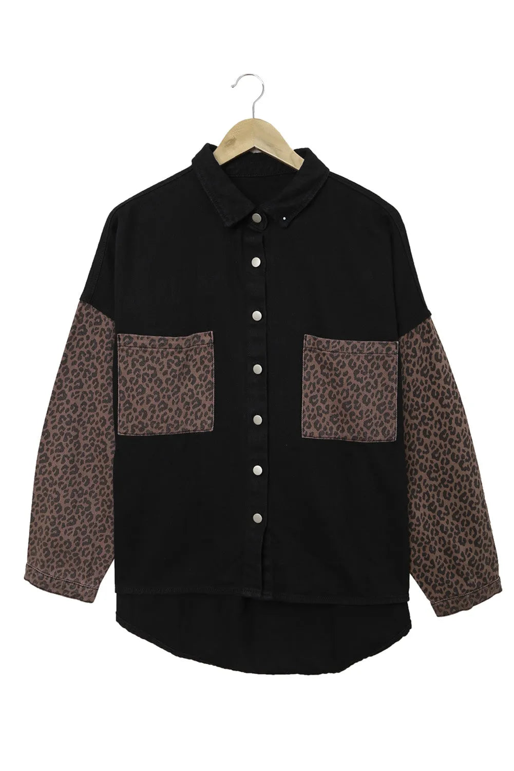 Black Contrast Leopard Denim Jacket - Chic Meadow Boutique 