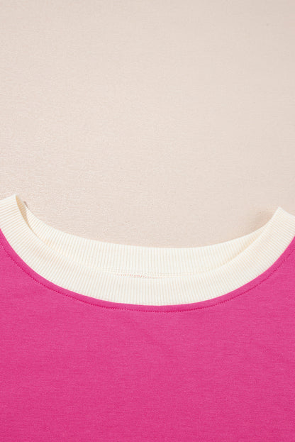 Rose Red Colorblock Edge Drop Shoulder T Shirt and Skort 2Pcs Set