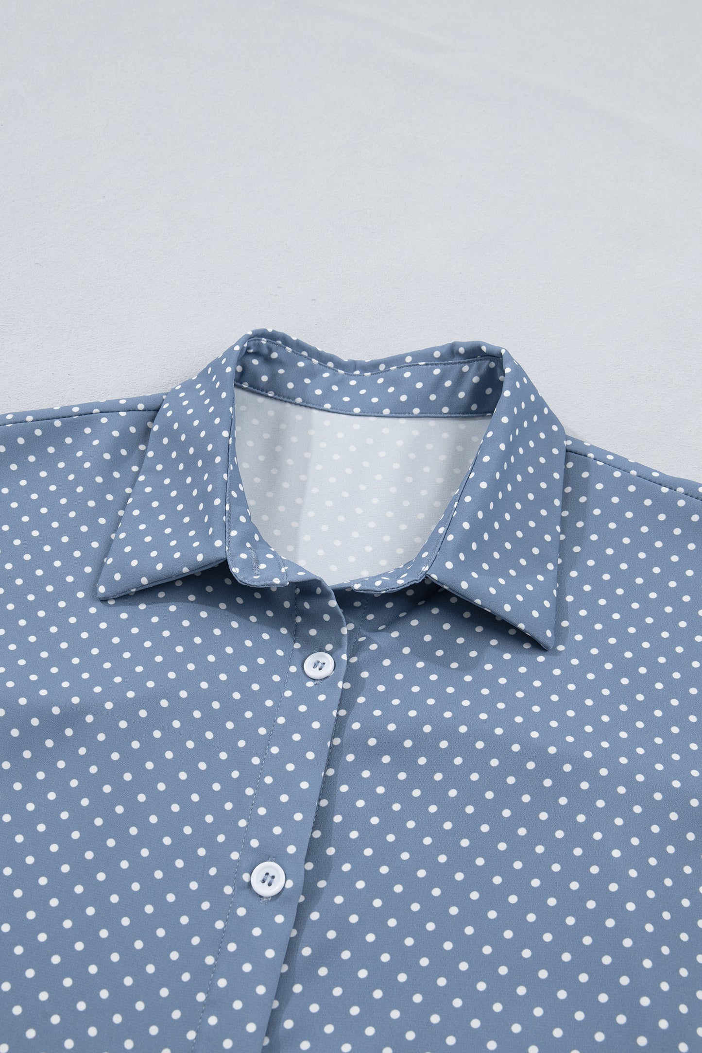 Sky Blue Dotted Print Cuffed Short Sleeve Shirt