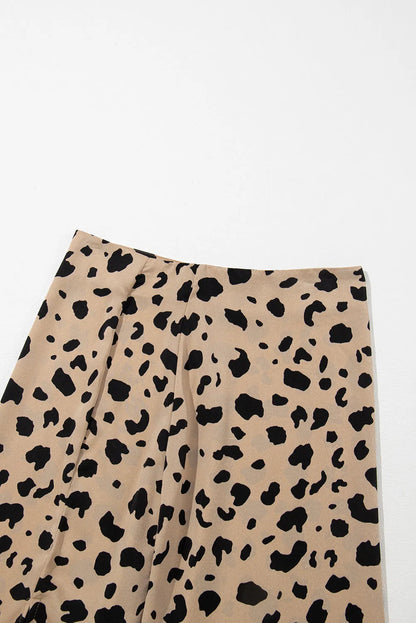 Khaki Leopard Spots Printed Split Hem Midi Skirt - Chic Meadow Boutique 