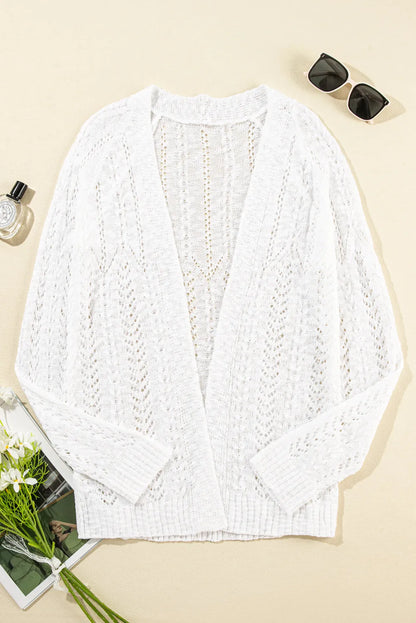 White Solid Open Knit Cardigan - Chic Meadow Boutique 