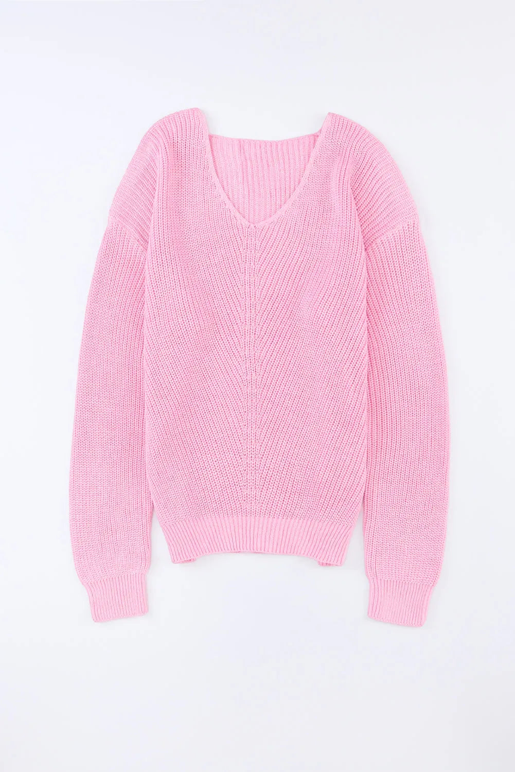 Pink Ribbed Knit V Neck Sweater - Chic Meadow Boutique 