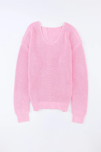 Tops/Sweaters & Cardigans Pink Ribbed Knit V Neck Sweater