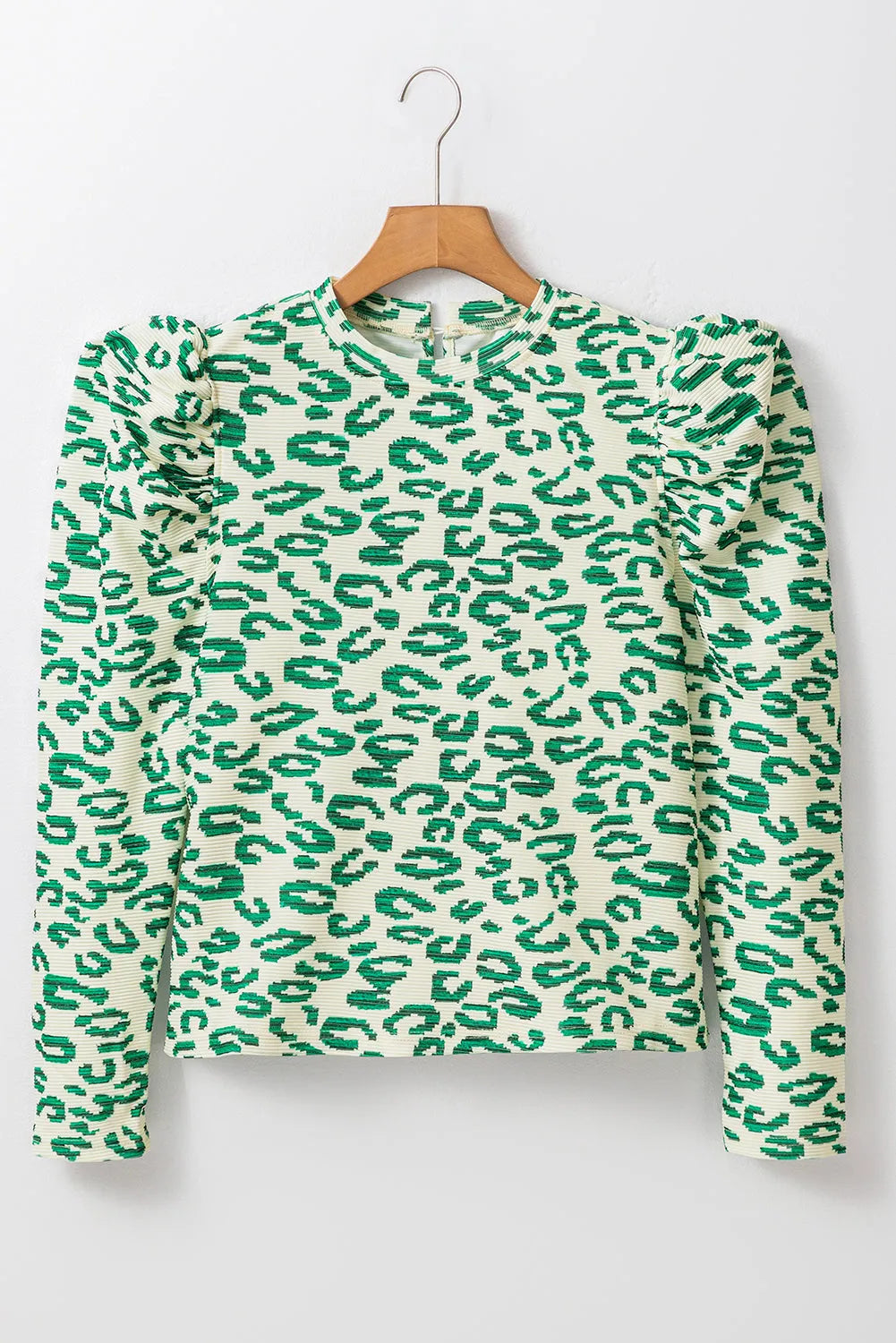 Blackish Green Leopard Print Mock Neck Puff Sleeve Top - Chic Meadow Boutique 