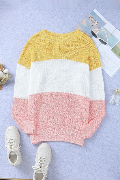 Yellow Colorblock Bubble Sleeve Plus Size Sweater - Chic Meadow Boutique 