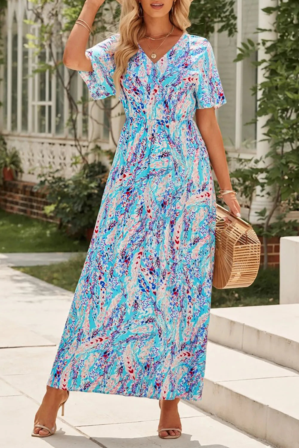 Green Wrap V Neck Floral Maxi Dress - Chic Meadow Boutique 